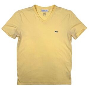 Lacoste Men's Yellow V Neck T‎ Shirt Short Sleeve Regular Fit Pima Cotton Size S